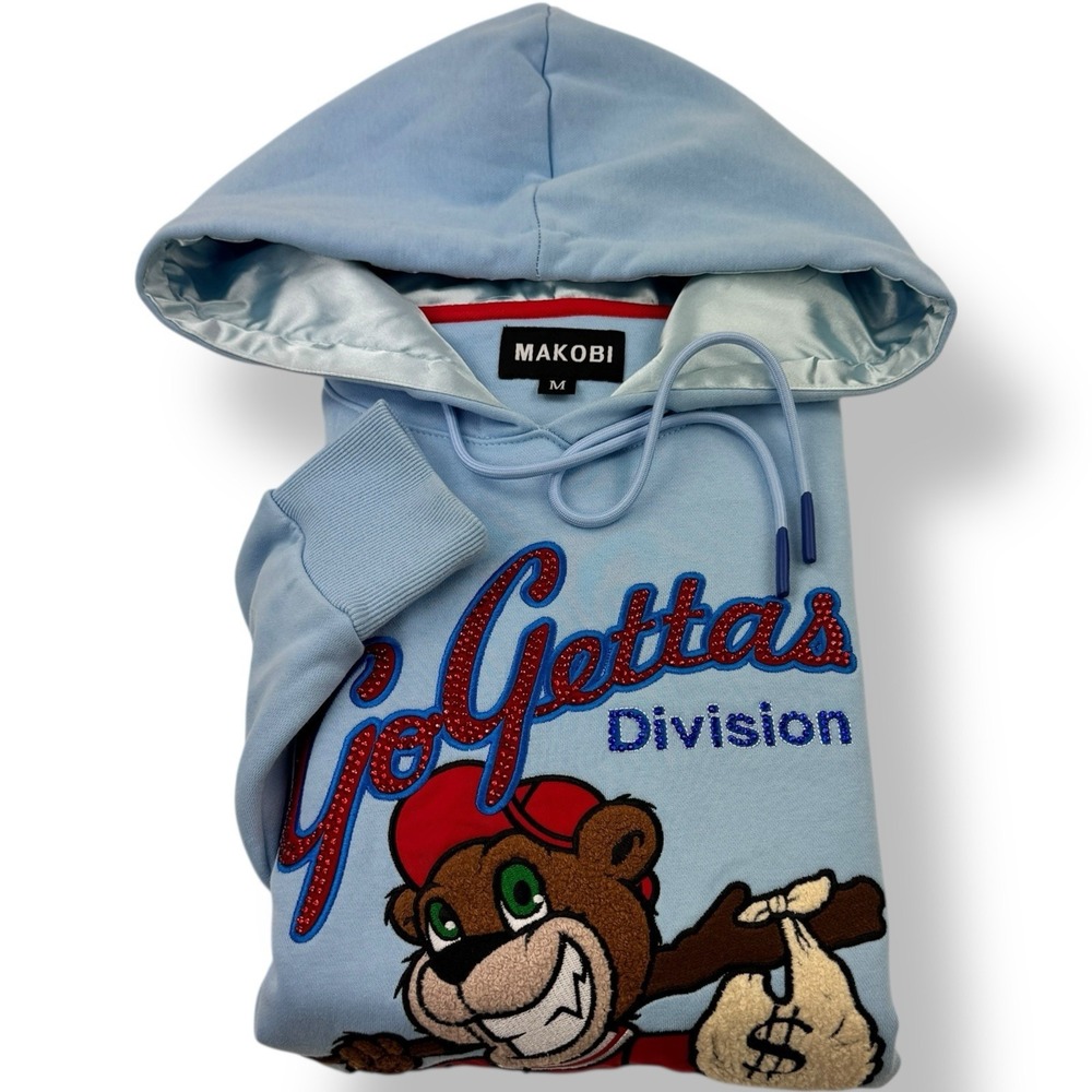 Makobi Light Blue Go Gettas Division Money Bag‎ Bear Hooded Sweatshirt Medium
